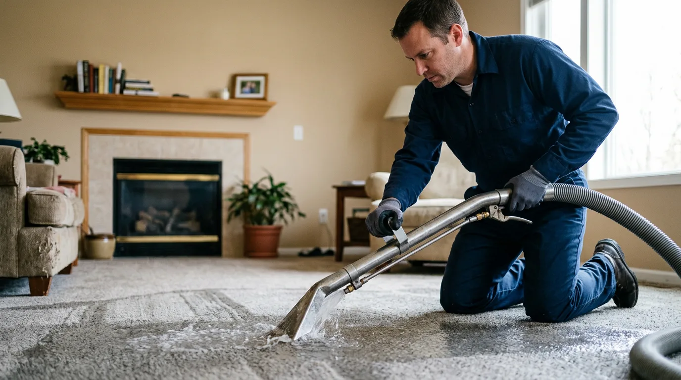 Water damage restoration technician working near Alma, AR